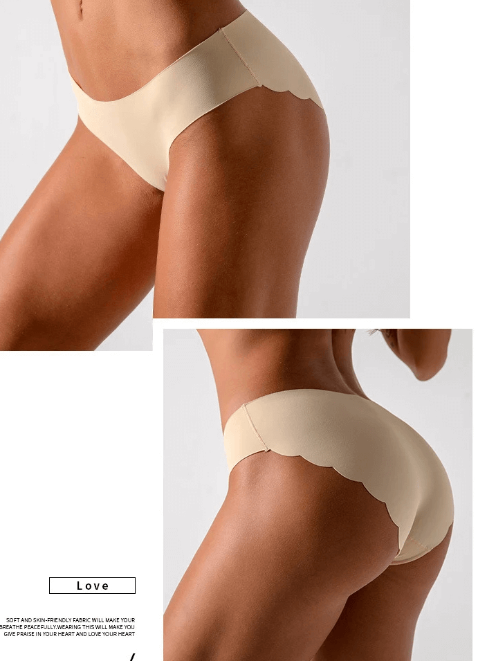 Seamless ice silk soft women's panties in beige, featuring a smooth, laser-cut design for invisible wear and luxurious comfort.
